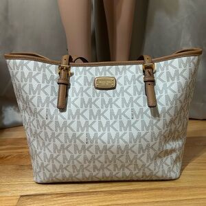 Michael Kors Cream and Tan Logo Tote